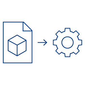 Icon of a cube on paper and a gear