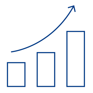 3 bars analytics icon with curved arrow on top